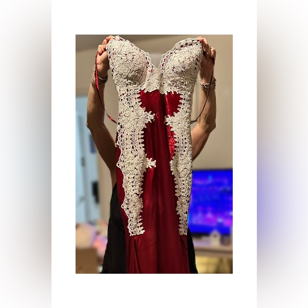 Red and White Lace Dress